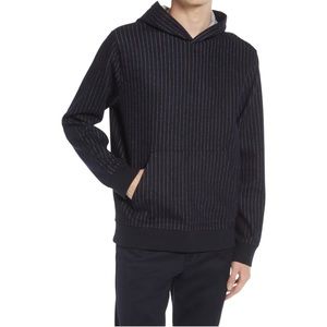 VINCE Hoodie Vertical Striped Black Wool Blend Small